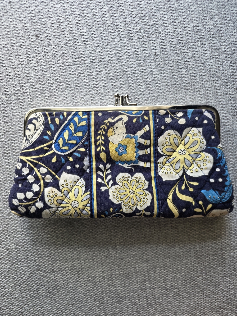 Vera Bradley Double Kisslock Clutch Ellie Blue Elephant pattern